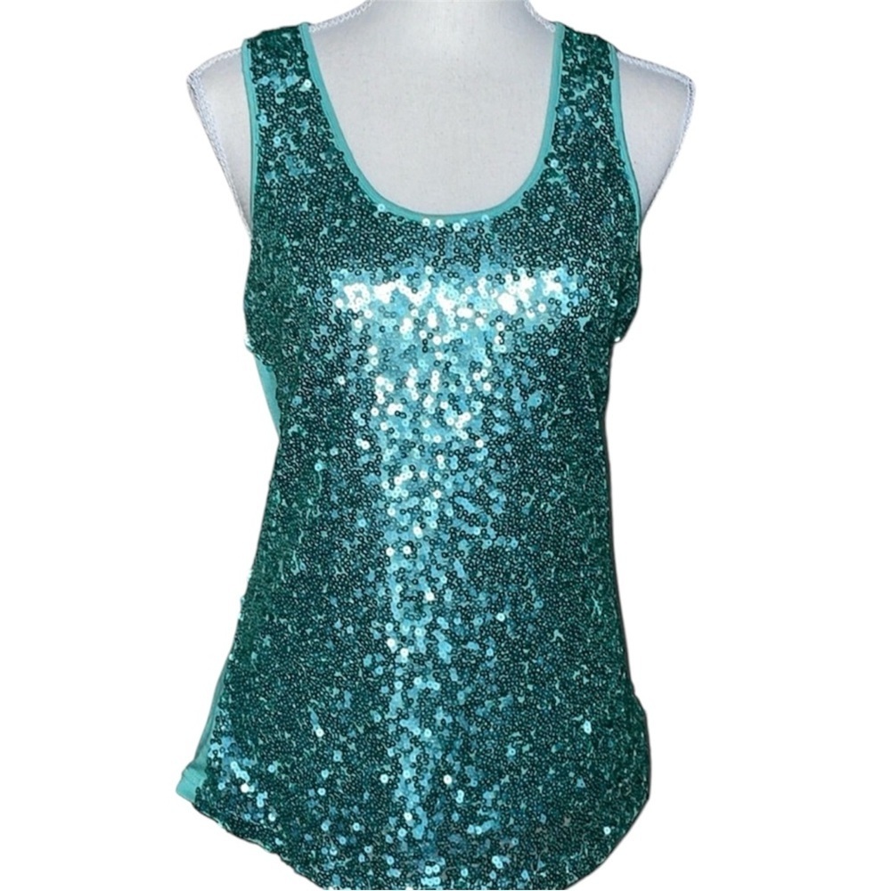 Gorgeous Aqua Sequin Tank Top Racerback Mermaid Fairy Tiffany Blue Whimsigoth